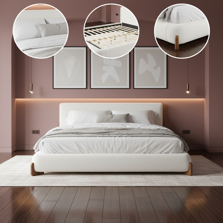 Ivory Upholstered King Bed – Contemporary Comfort Centerpiece | Bedroom Furniture | Trufairs