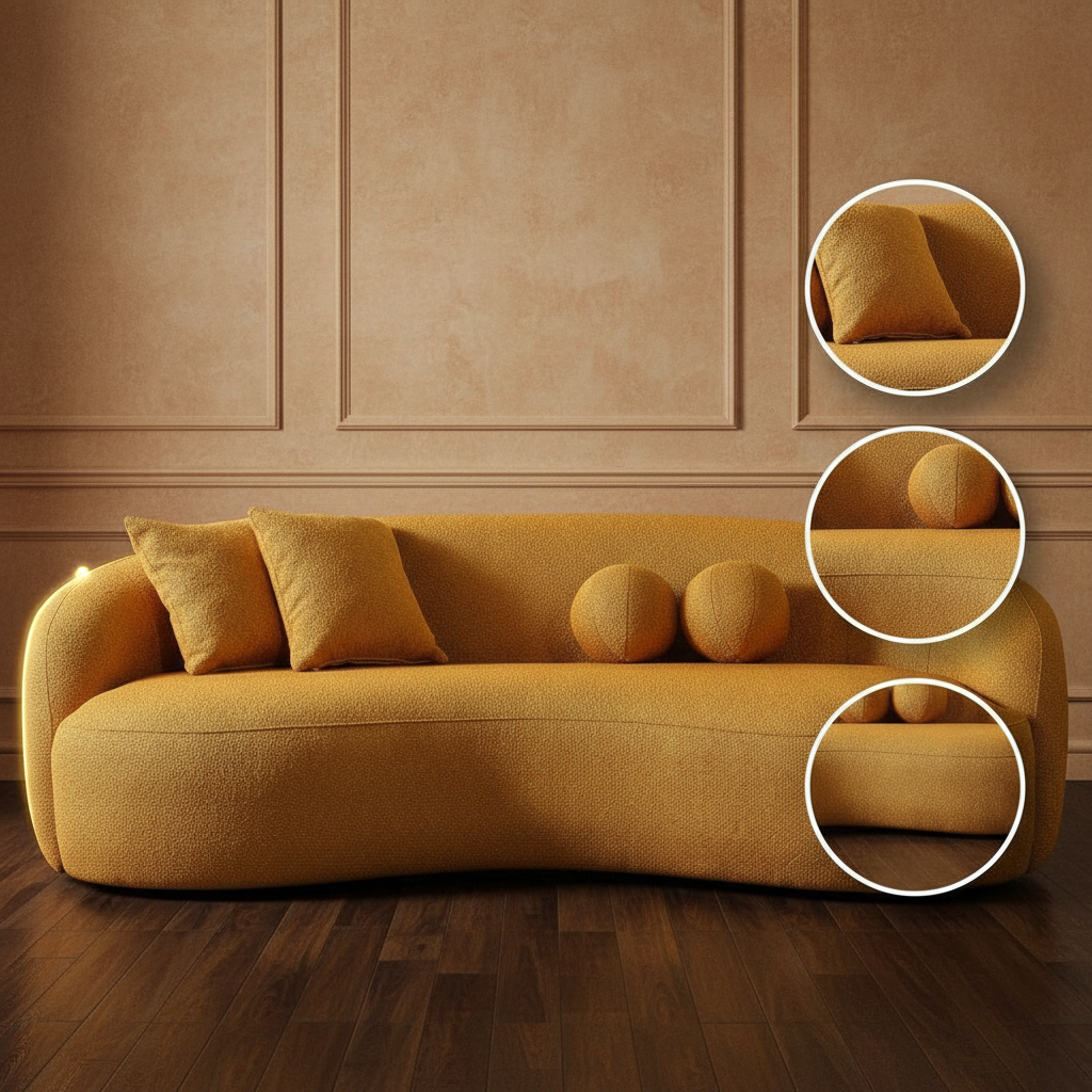 Drake Japandi Style Curvy Boucle Sofa Yellow