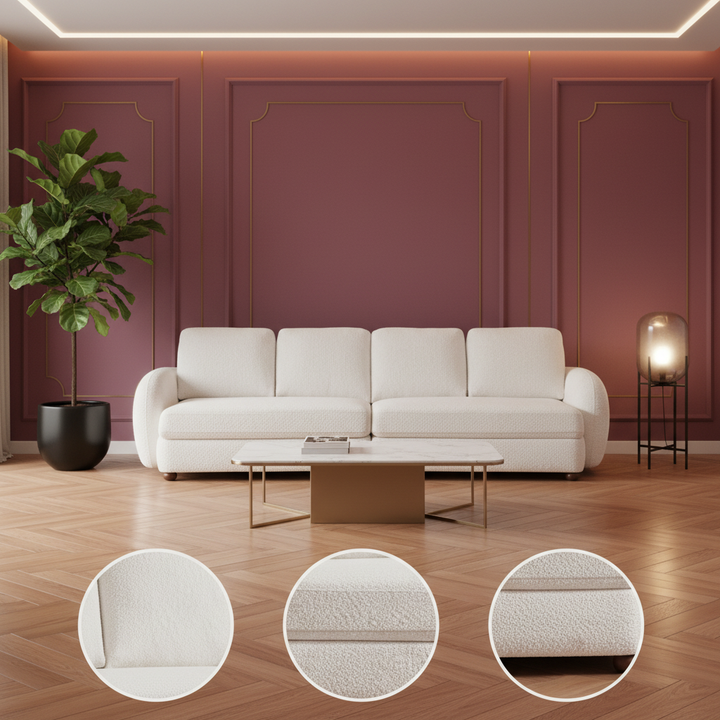 Paton 114.5'' Boucle Fabric Sofa Cream