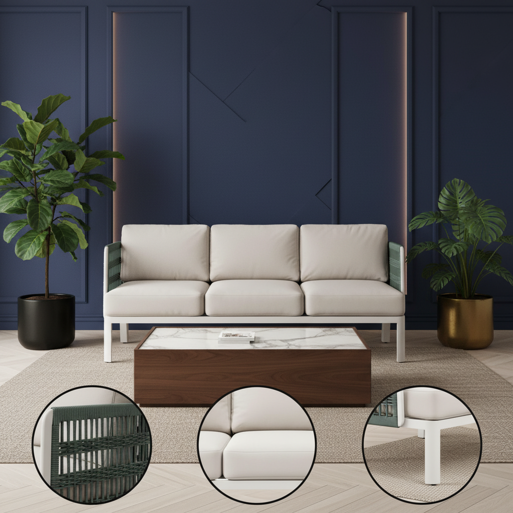 Luxury White Designer Sofa – Modern Comfort | Olefin Upholstery | Trufairs