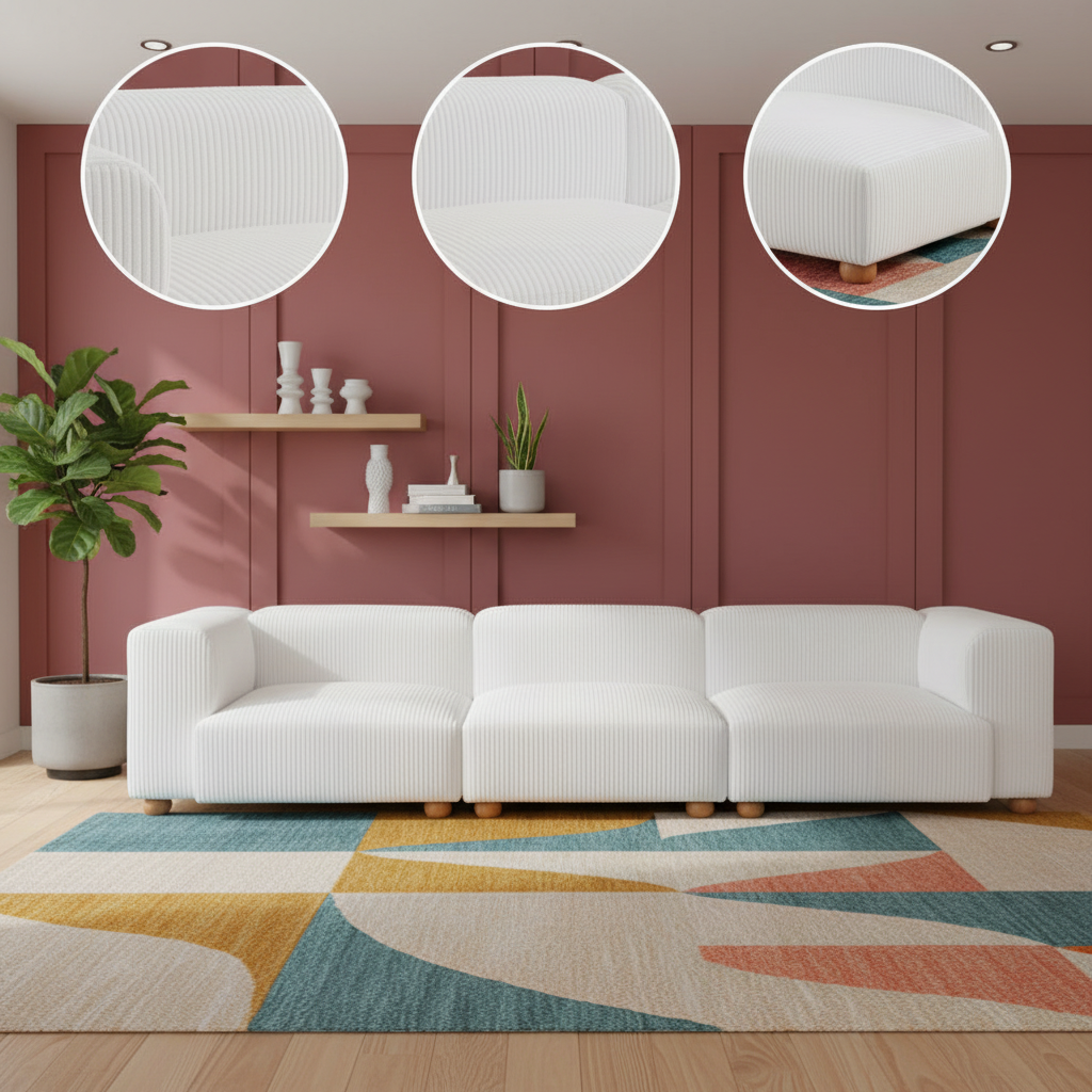 Grand Corduroy Sofa – Oversized White Relaxation | Modern Sofa | Trufairs