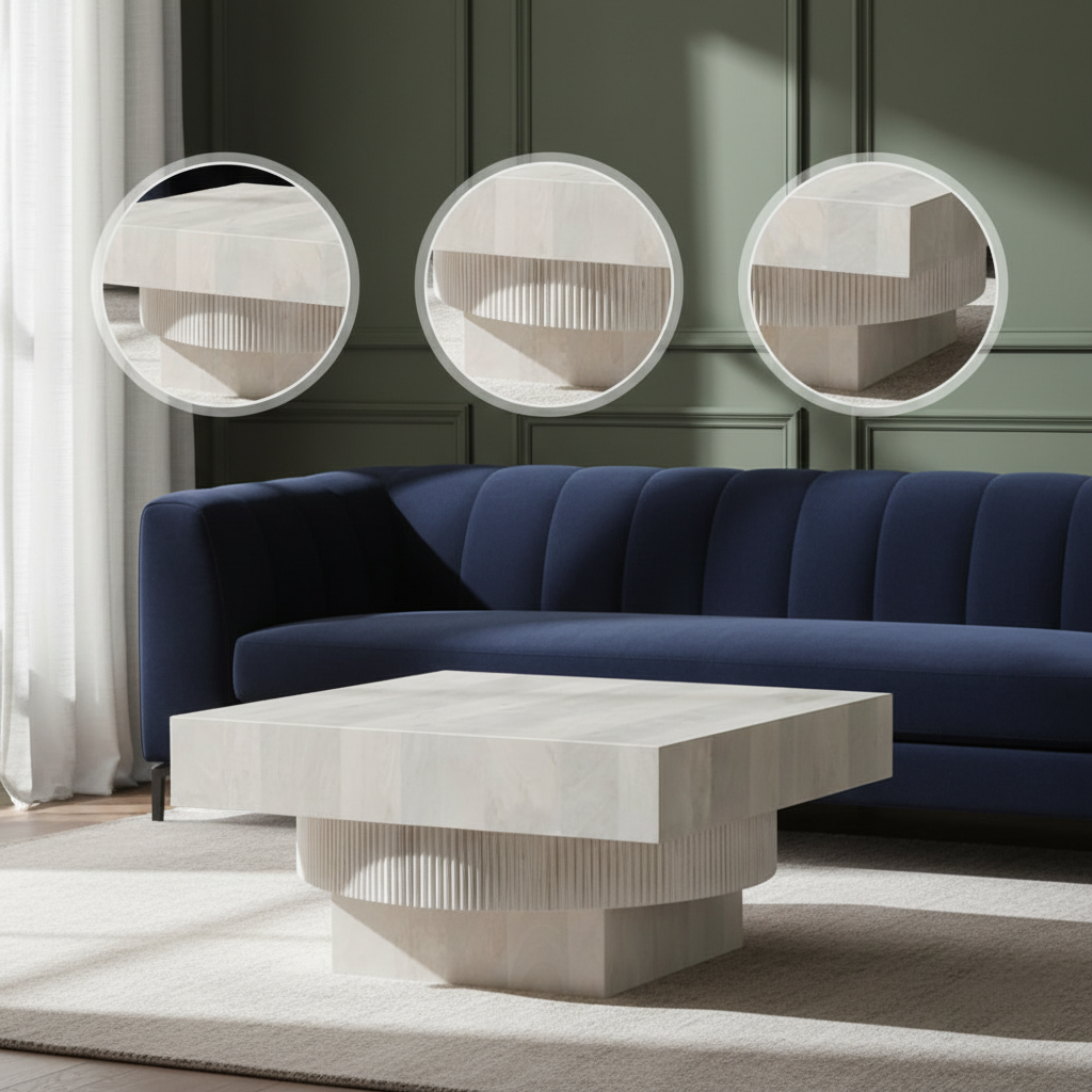 Whitewashed Wood Coffee Table – Minimalist Elegance | Warm Living Room Accent | Trufairs