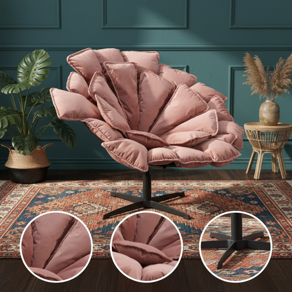 Kipas Accent Chair Pink – Contemporary Swivel Chair with Velvet Upholstery by Zuo Modern | Trufairs