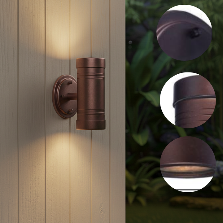 Dual Beam Bronze Cylinder Outdoor Wall Light – Contemporary Up-and-Down Lighting | Modern Entry Sconce | Trufairs
