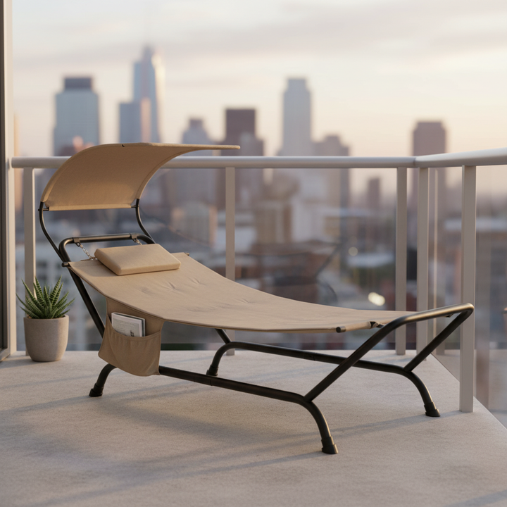 Patio Hanging Chaise Lounge Chair with Canopy & Cushion – Outdoor Floating Lounge Bed | Trufairs