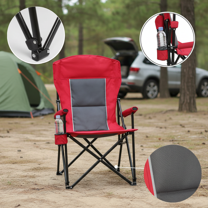 High Back Heavy Duty Lawn Chair – Portable Collapsible Chair with Cup Holder, Red | Trufairs