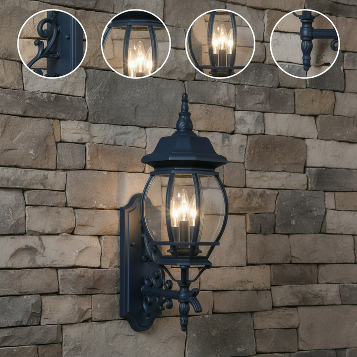 Triple Globe Matte Black Outdoor Wall Light – Multi-Point Illumination & Contemporary Style | Entry Sconce | Trufairs