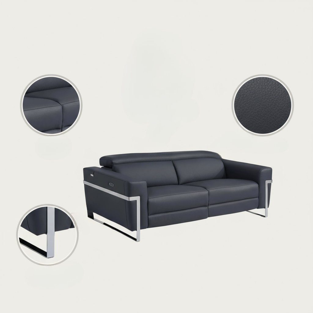 Global United Top Grain Italian Leather Sofa with Power Recliner