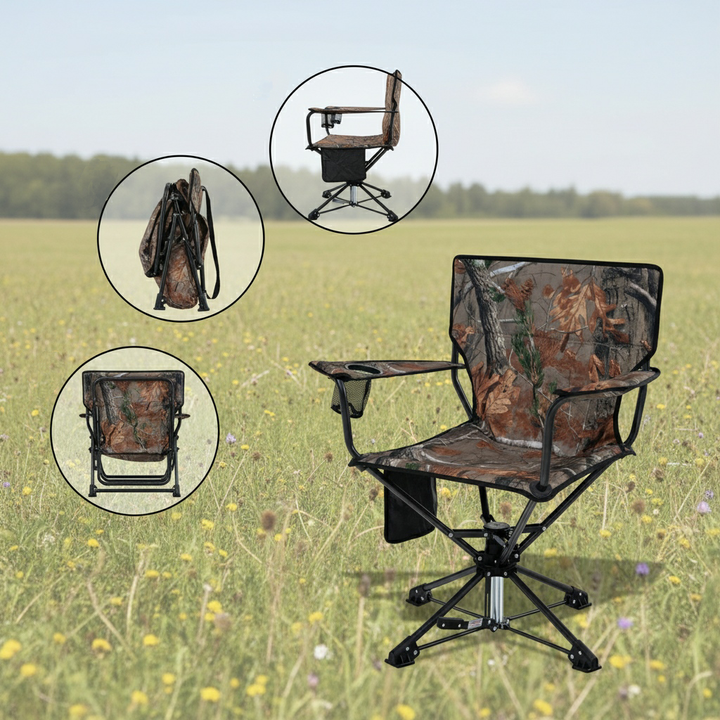 360° Swivel Hunting Chair – Foldable Outdoor Hunting Seat with Armrests, Pockets & Cup Holder | Trufairs
