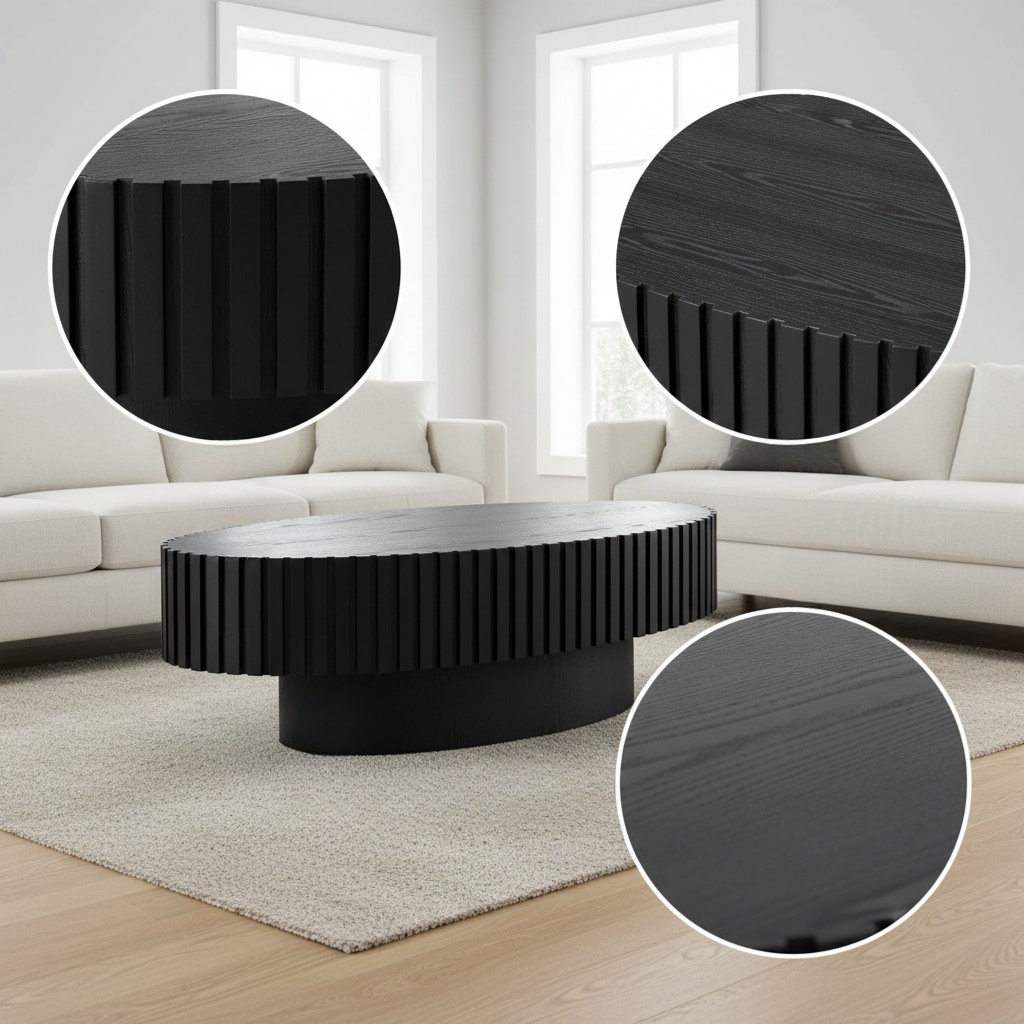 Modern Handcraft Drum Coffee Table Length 43.7 inch Ellipse Coffee Table for Living Room,Oval Small Coffee Table with Sturdy Pedestal