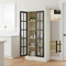 71.2'' Freestanding Pantry Cabinet with Glass Door, Farmhouse Display Cabinets with Storage, Curio Cabinet with Lattice Window for Hallways, Livingroom Kitchen & Office, White & Black