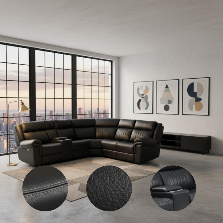 Aviator Modern Style Recliner Sectional Sofa made with Wood in Black