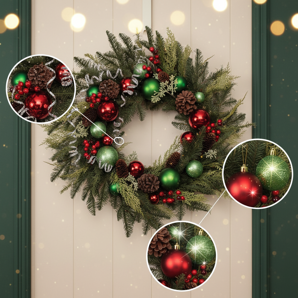 Holiday Magnolia Pine Ornament Wreath – Festive Multicolor Christmas Circle | Indoor Decor | Trufairs