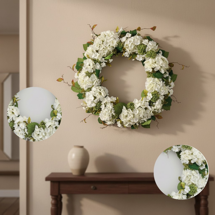 Pine Hydrangea Elegance Wreath – Classic Indoor Freshness | Artificial Circle Decor | Trufairs