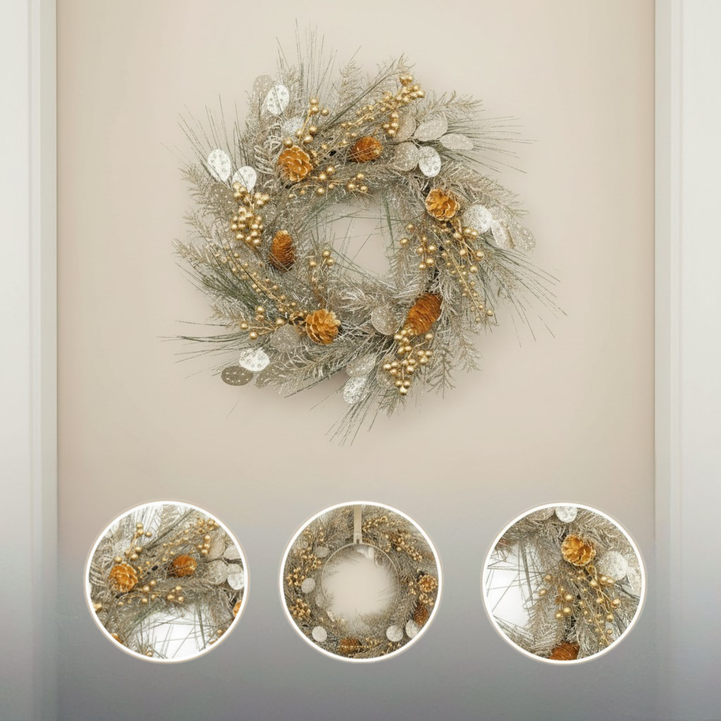 Eucalyptus Pine Glam Wreath – Mixed Metallic Holiday Accent | Christmas Decor | Trufairs