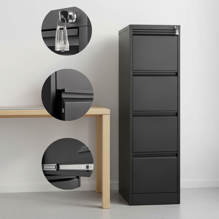 4 Drawer Vertical File Cabinet with Lock,Filing Cabinet, Metal Filing Cabinet for Home Office Organizer Storage Cabinet Letter Size/A4/Legal File