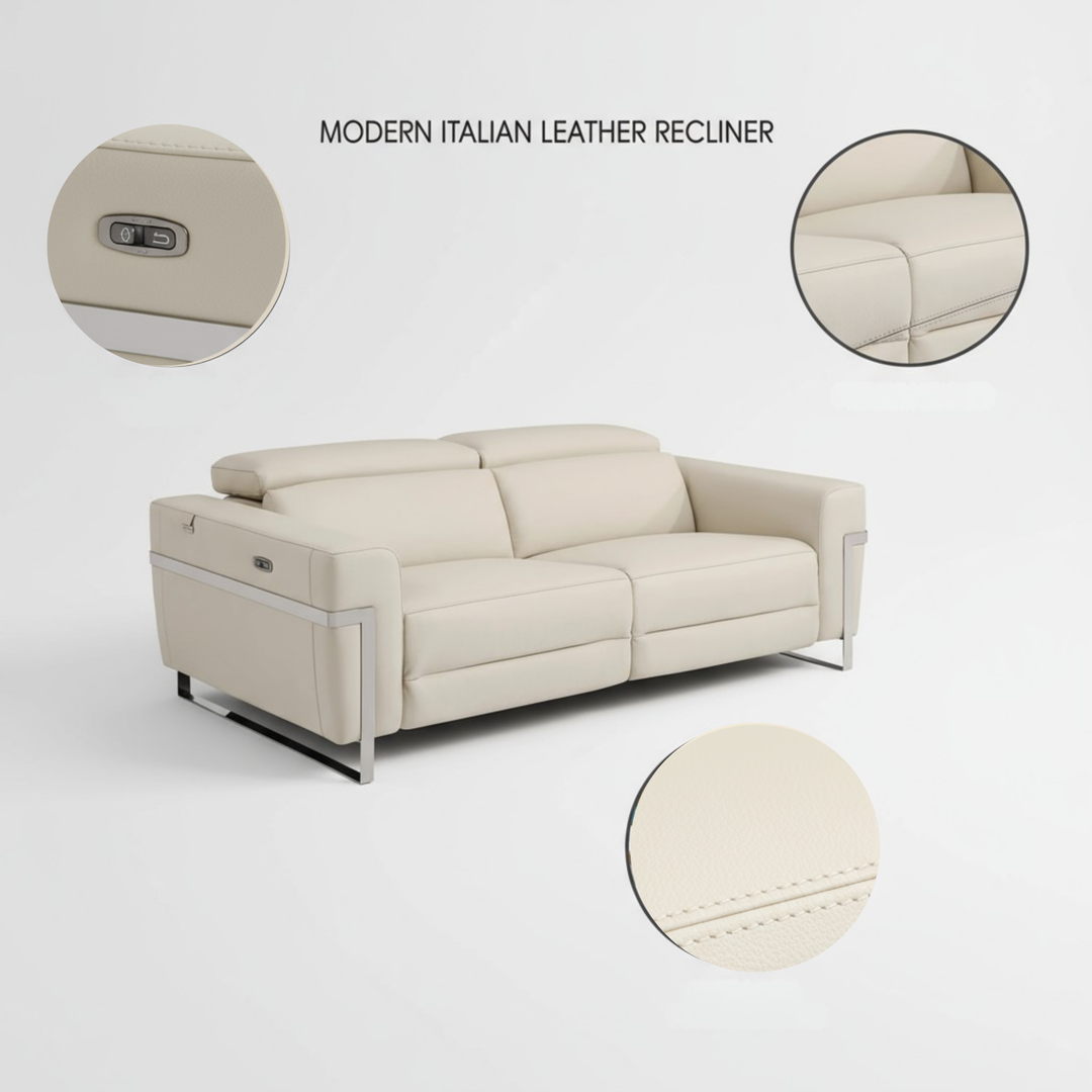 Global United Top Grain Italian Leather Sofa with Power Recliner