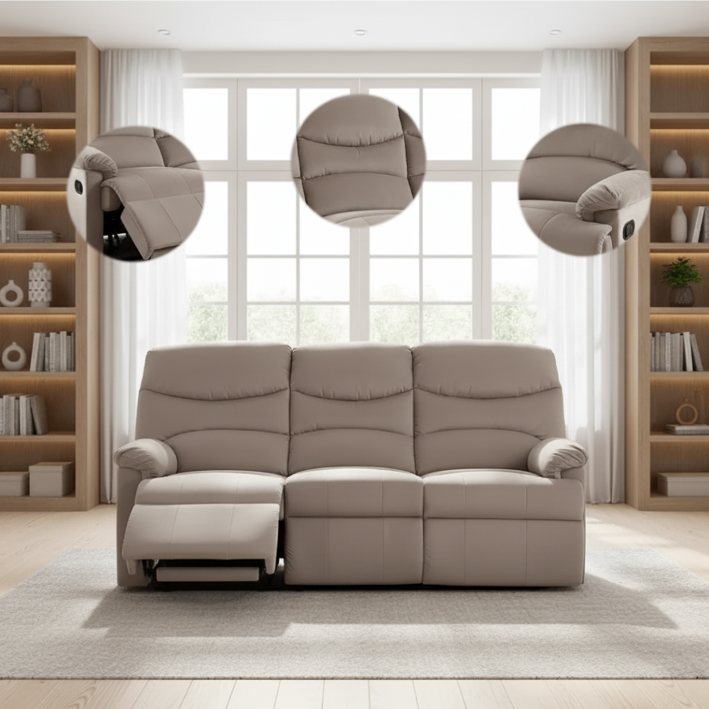 Luxurious Velvet Light Brown Color 3-Seater Manual Recliner Sofa Couch Manual Motion Plush Armrest Living Room Furniture 1pc Sofa Couch