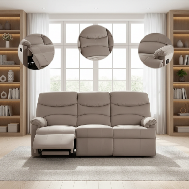 Luxurious Velvet Light Brown Color 3-Seater Manual Recliner Sofa Couch Manual Motion Plush Armrest Living Room Furniture 1pc Sofa Couch