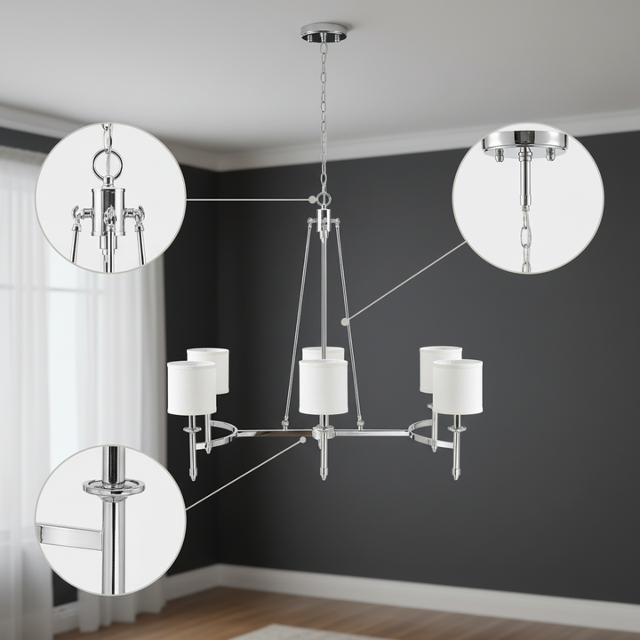 6-light Chandelier with Fabric Drum Shades