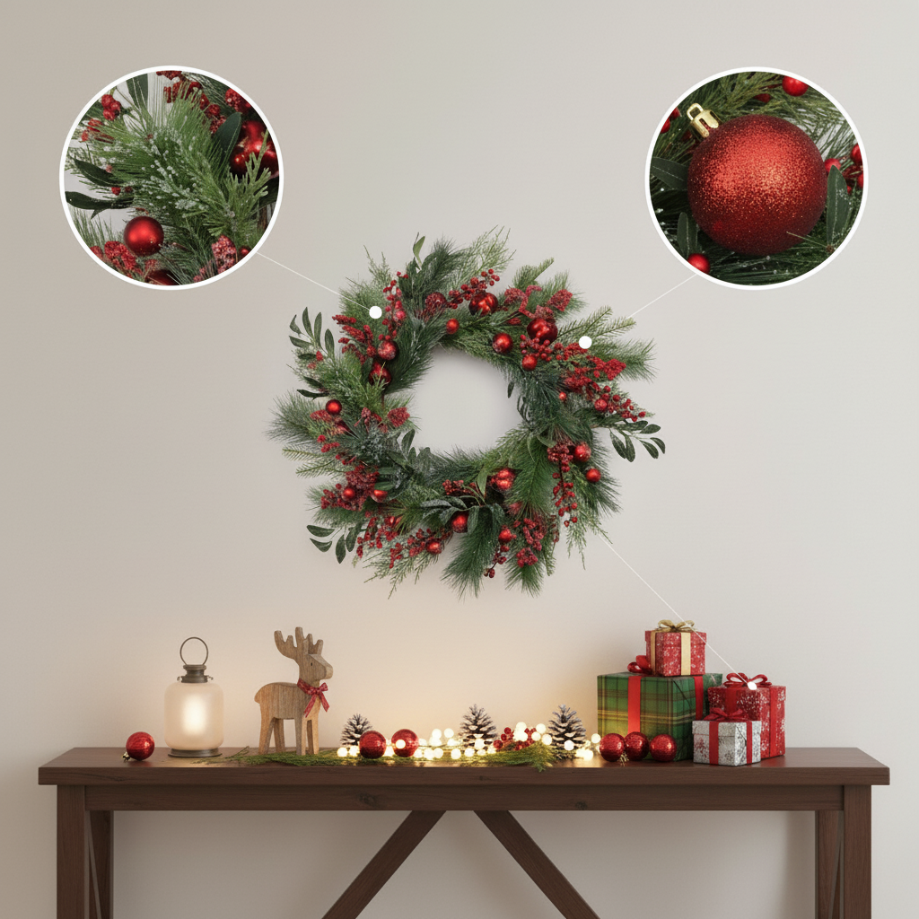 Festive Pine Berry Ornament Wreath – Lush Holiday Charm | Christmas Decor | Trufairs