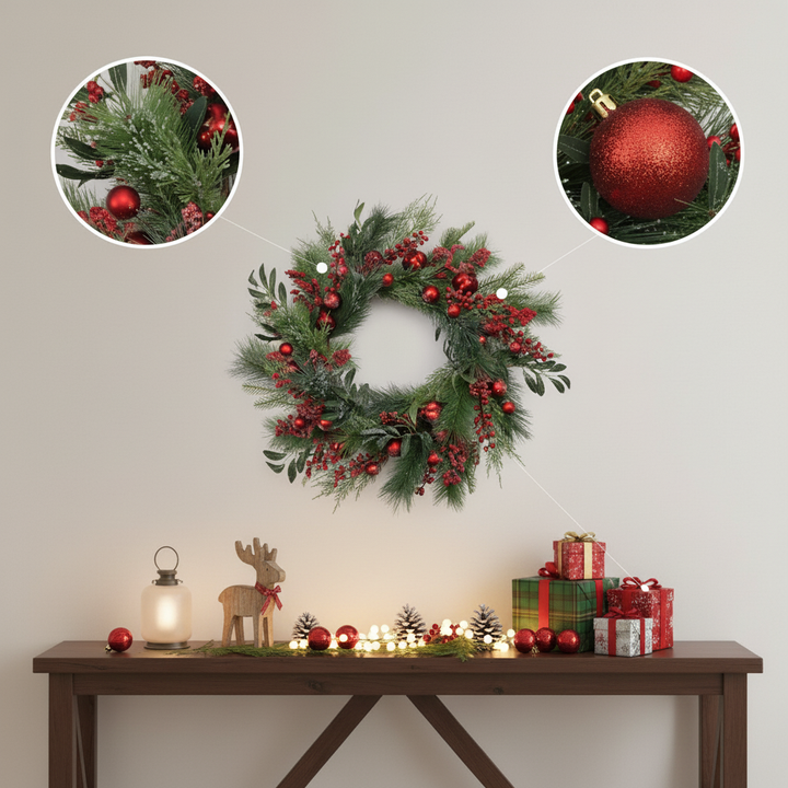 Festive Pine Berry Ornament Wreath – Lush Holiday Charm | Christmas Decor | Trufairs