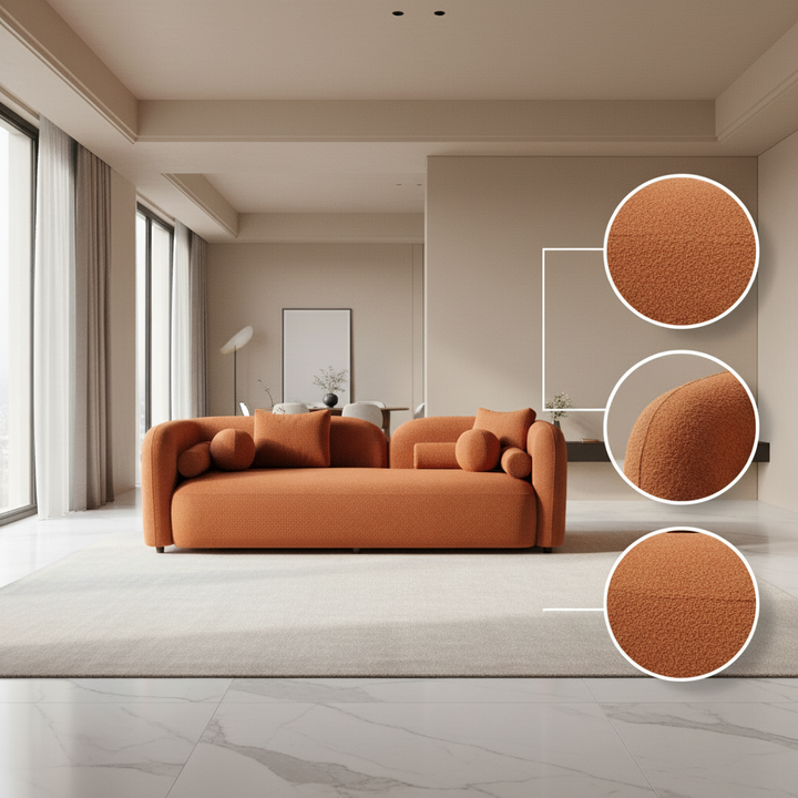 Donna Japandi Style Boucle Sofa Orange