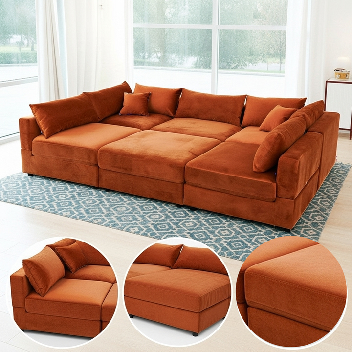 Hayward Burnt Orange Velvet Modular Sectional Sofa