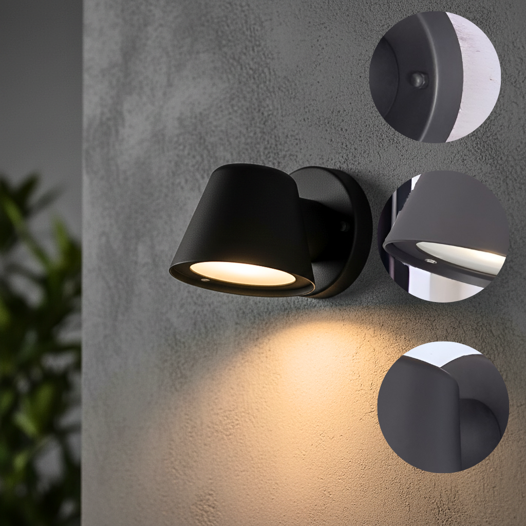 LED Short Cone Outdoor Wall Light – Modern Matte Black & Energy Efficiency | Sleek Exterior Sconce | Trufairs
