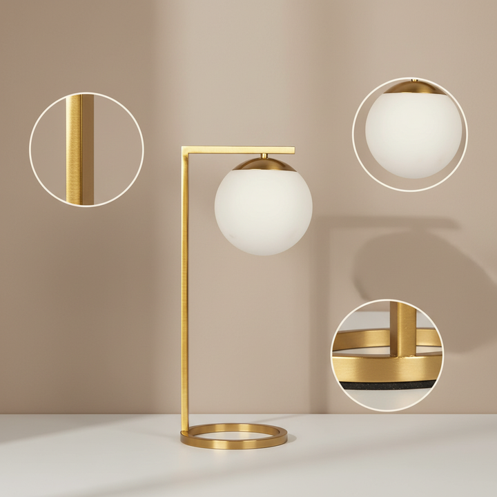 Velvet Globe Table Lamp White Opal Glass with Dimmer Switch Inline