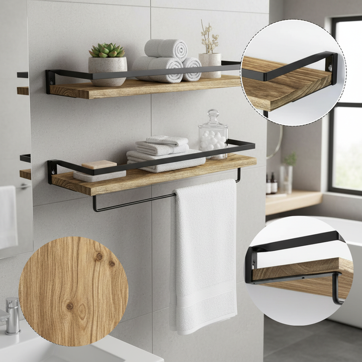 Bathroom Shelf with Towel Bar Set of 2