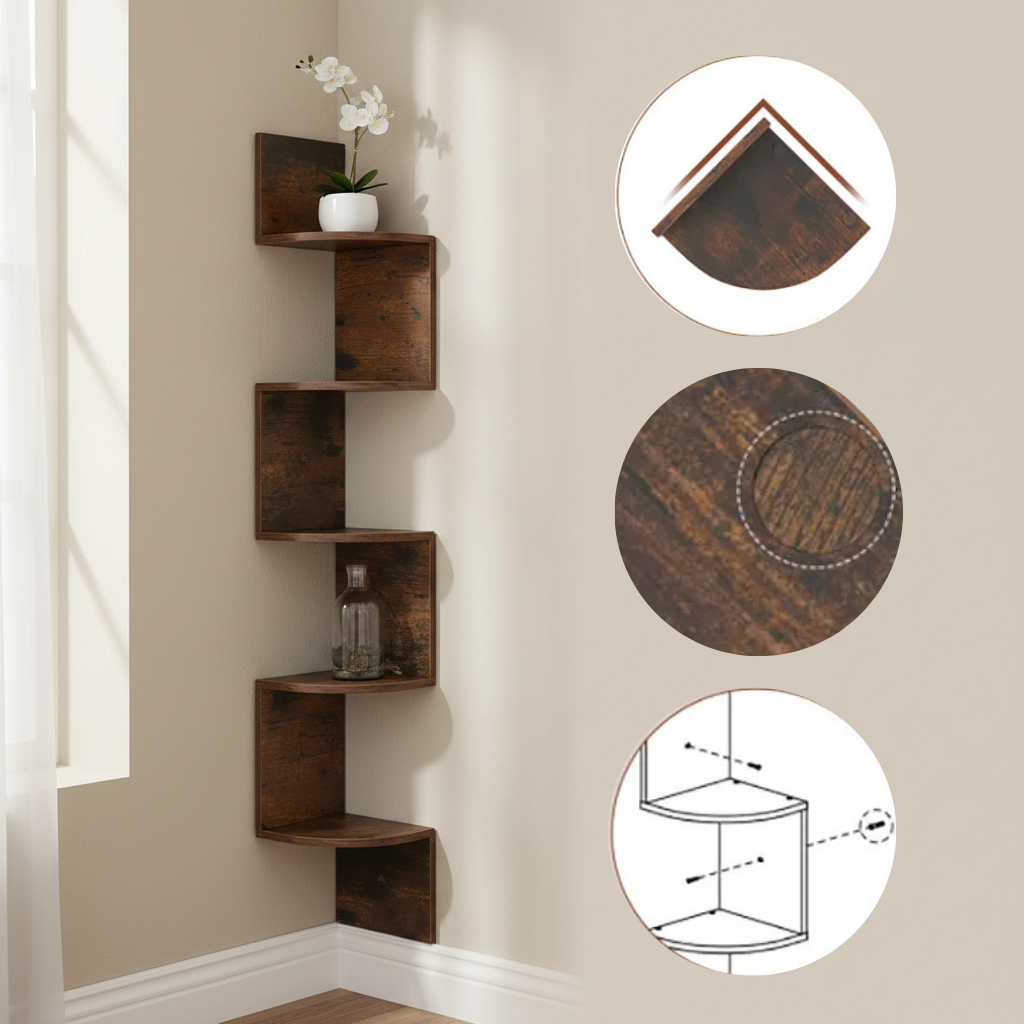 5-Tier Corner Shelf Floating Bookshelf Wall Mounted Storage Organizer