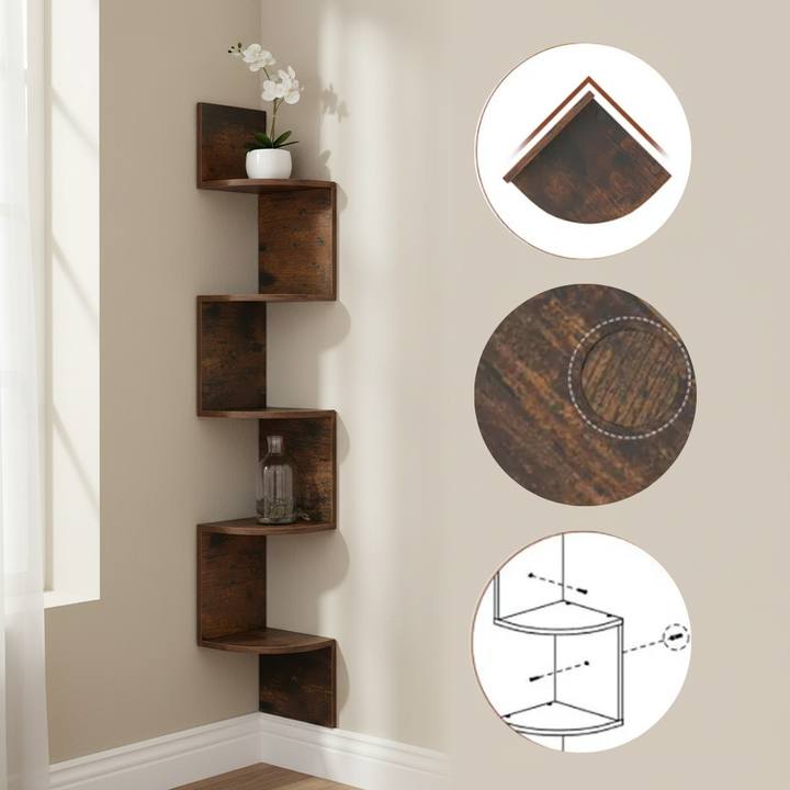 5-Tier Corner Shelf Floating Bookshelf Wall Mounted Storage Organizer