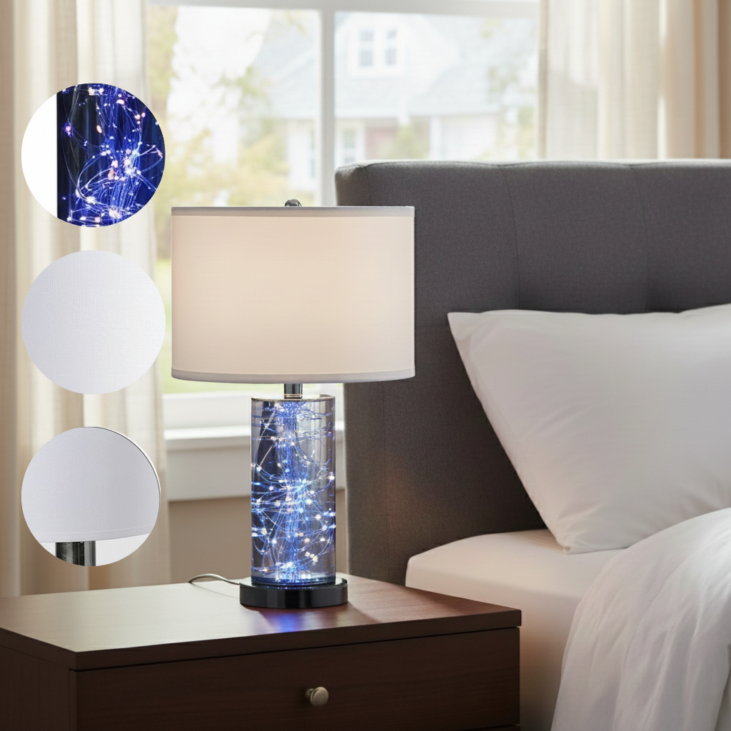 21.25" In Cynx Led Night Light Mid-Century Glass Black Chrome Table Lamp