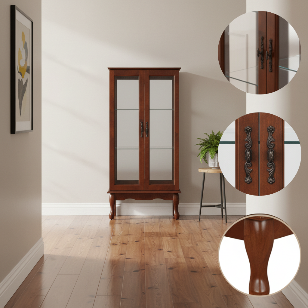 Curio Cabinet Lighted Curio Diapaly Cabinet with Adjustable Shelves and Mirrored Back Panel, Tempered Glass Doors