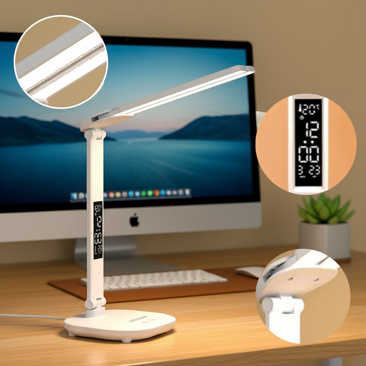 LED Desk Lamp Multifunction LCD Table Lamps With Calendar USB Dimmable Touch Night Light With Pens Holder Student Reading Office