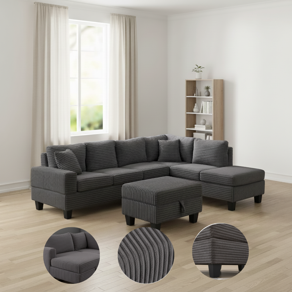 Modern Style Recliner Sectional Sofa Made With Wood in Gray