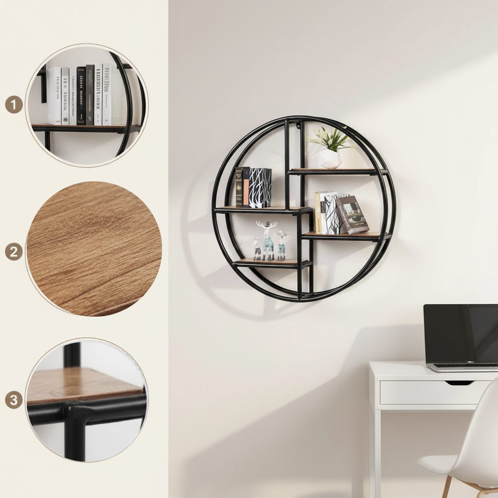 Hanging Storage Shelf Circular Wall-Mounted 4-Tier Rack