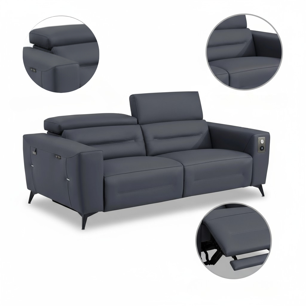 Global United Top Grain Italian Leather Sofa with Power Recliner