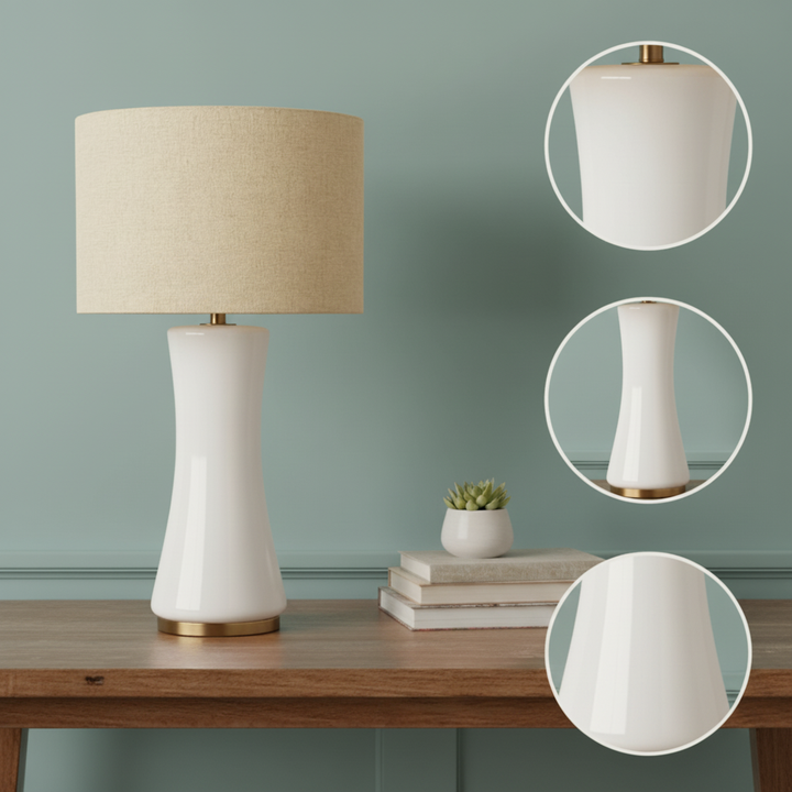 Cascade Glass Lamp Golden Base Off White Glass Table Lamp