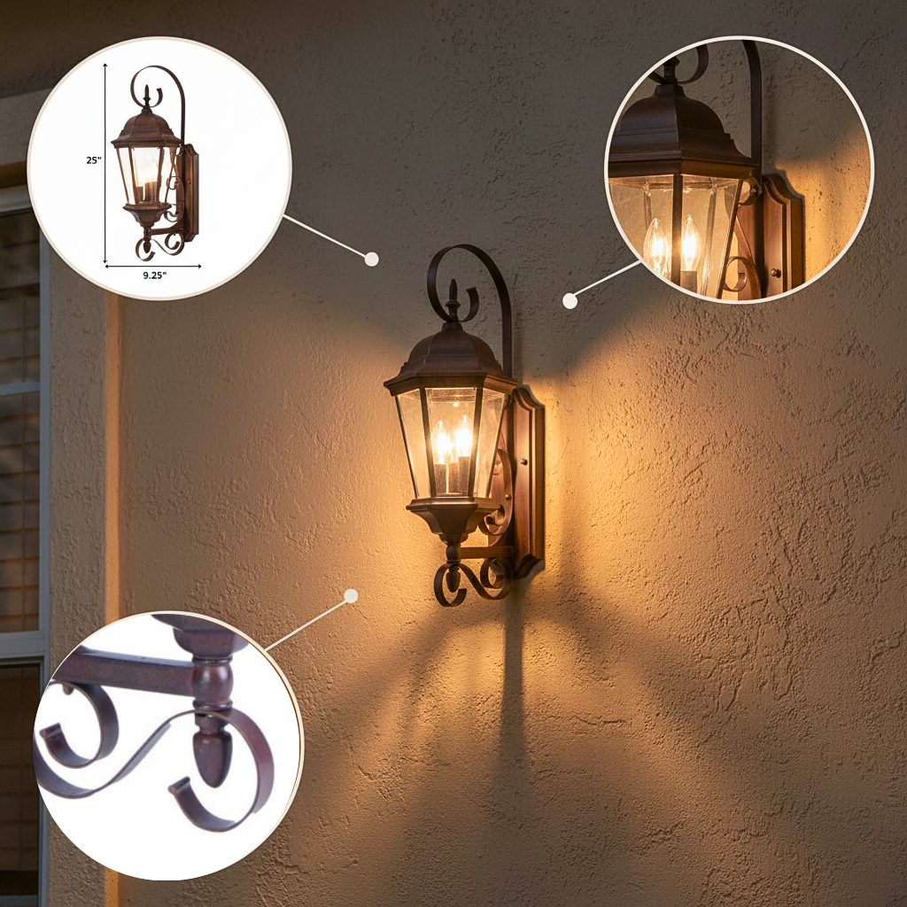 Triple Lantern Swing Arm Outdoor Wall Light – Multi-Source Illumination & Flexible Utility | Designer Sconce | Trufairs