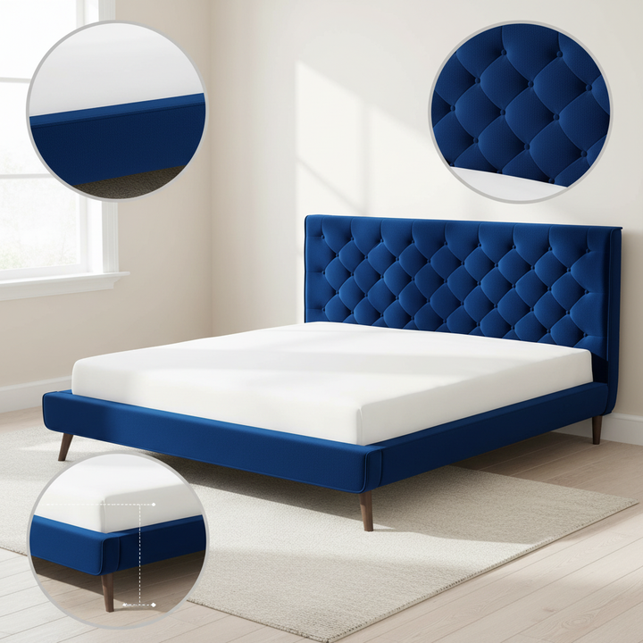 Dillon Blue Velvet Platform Bed (King Size)