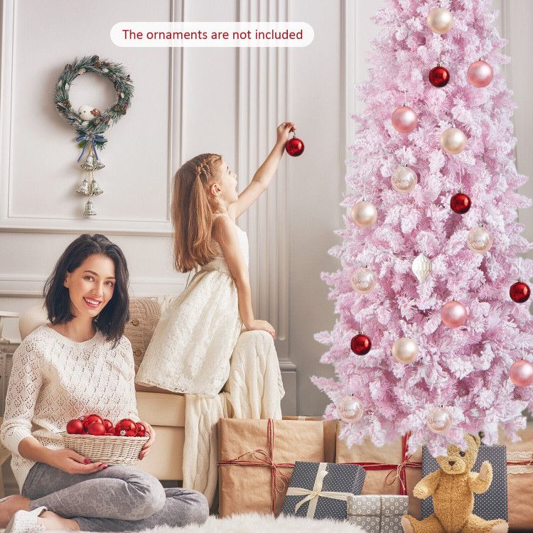 Pre-Lit Snow Flocked Hinged Pencil Christmas Tree