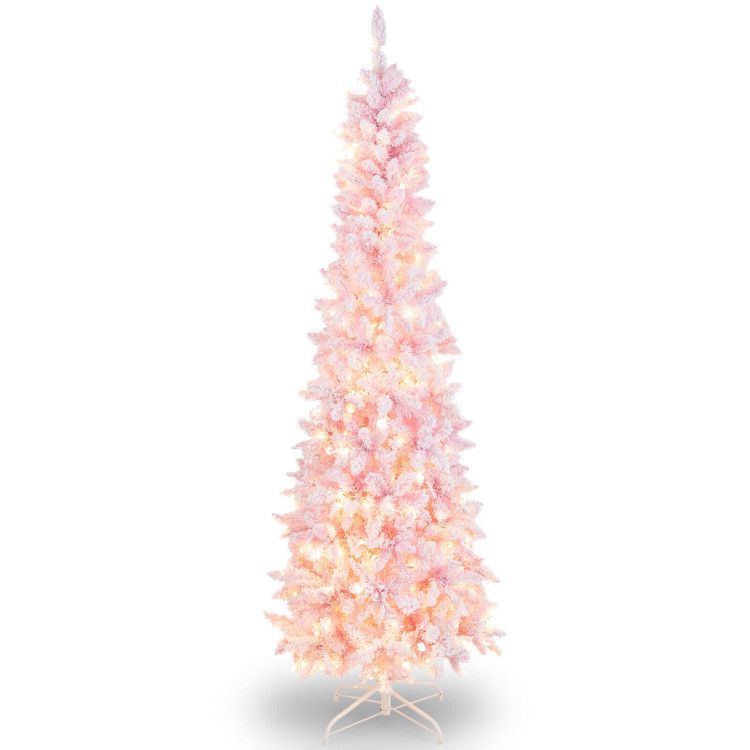 Pre-Lit Snow Flocked Hinged Pencil Christmas Tree