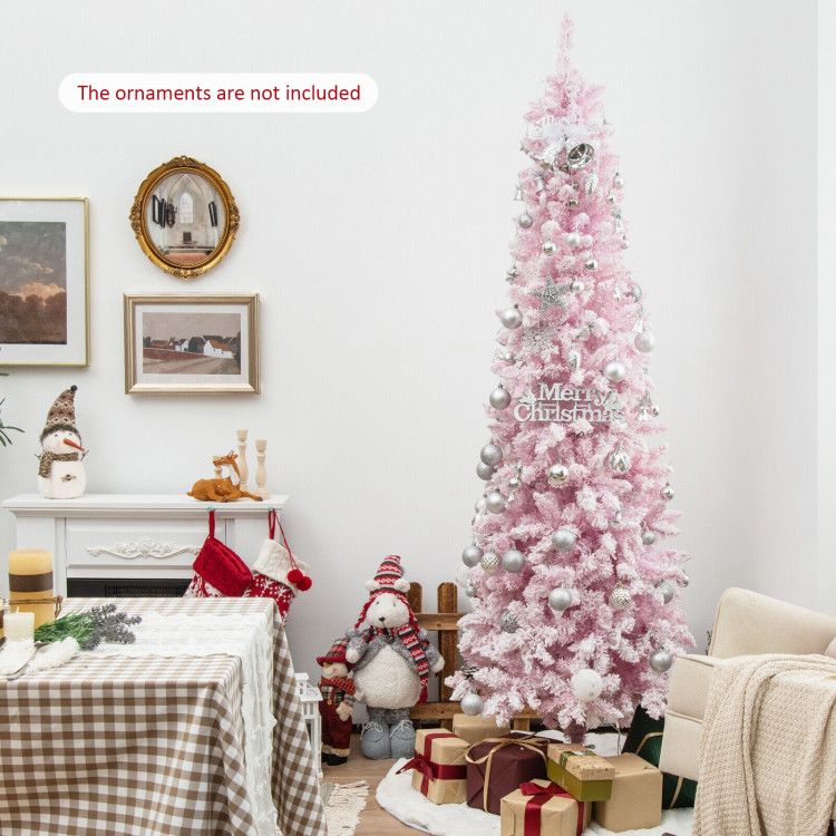 Pre-Lit Snow Flocked Hinged Pencil Christmas Tree