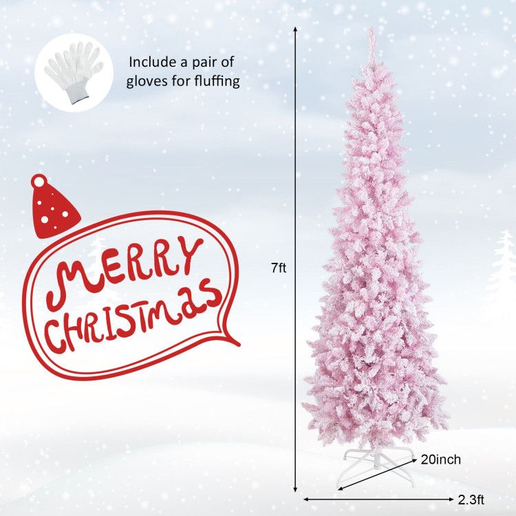 Pre-Lit Snow Flocked Hinged Pencil Christmas Tree