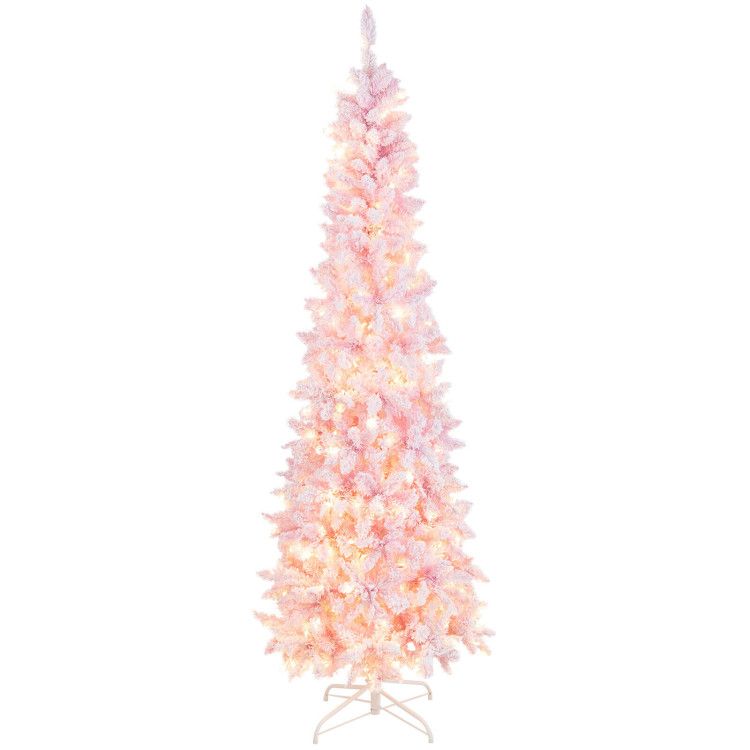 Pre-Lit Snow Flocked Hinged Pencil Christmas Tree