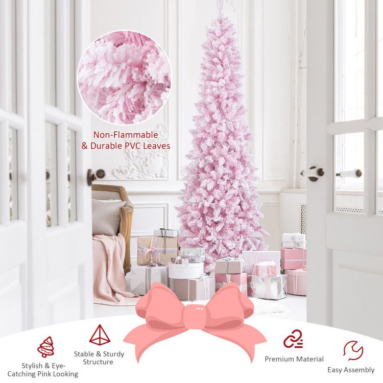 Pre-Lit Snow Flocked Hinged Pencil Christmas Tree