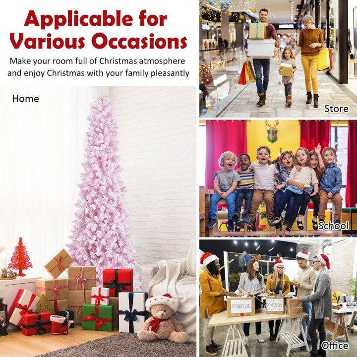 Pre-Lit Snow Flocked Hinged Pencil Christmas Tree