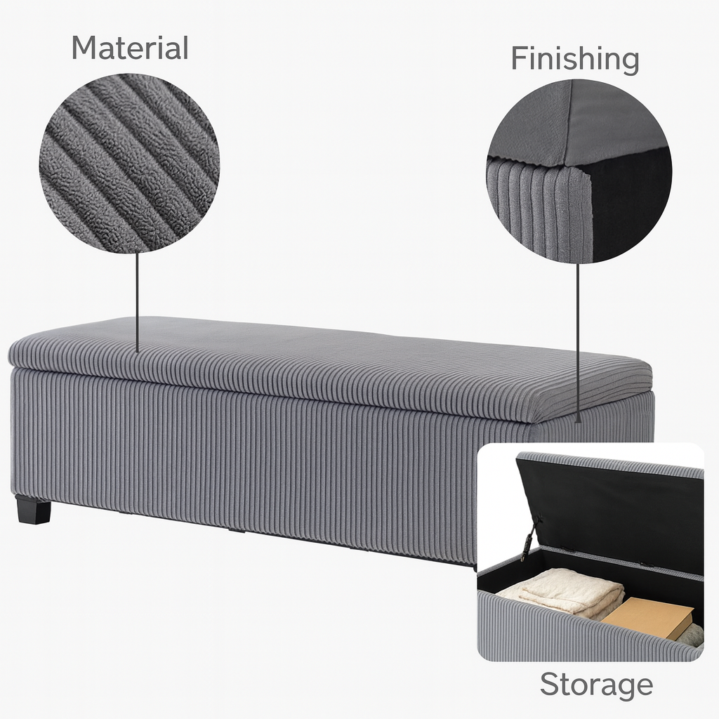 Contemporary Corduroy Storage Bench – Extra-Large Organizer | Modern Ottoman Seat | Trufairs